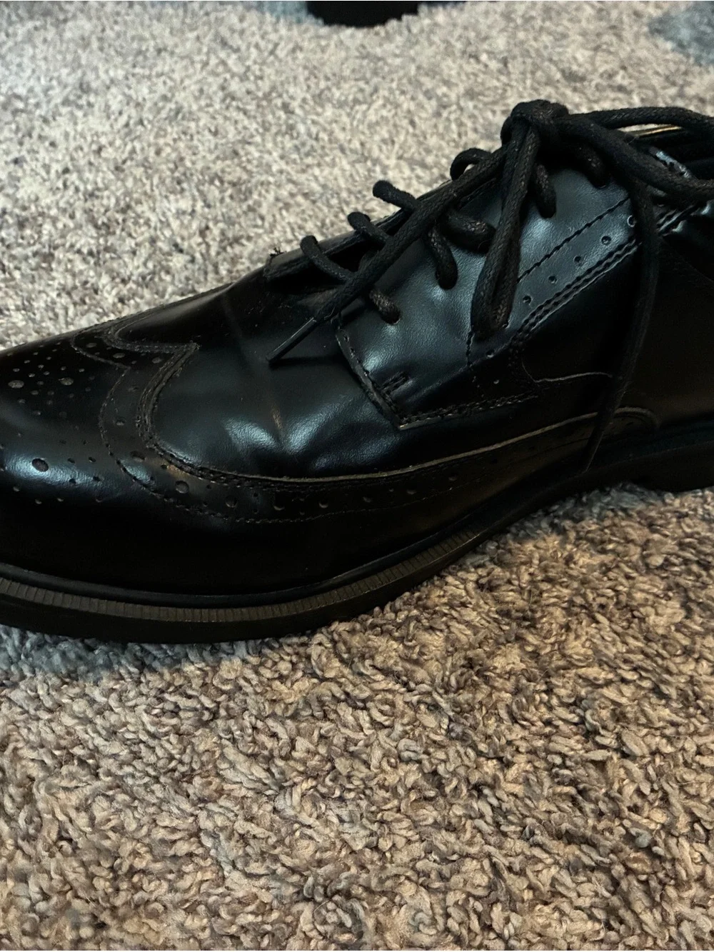 Deer Stags Black Leather Wingtip Oxford Dress Shoes